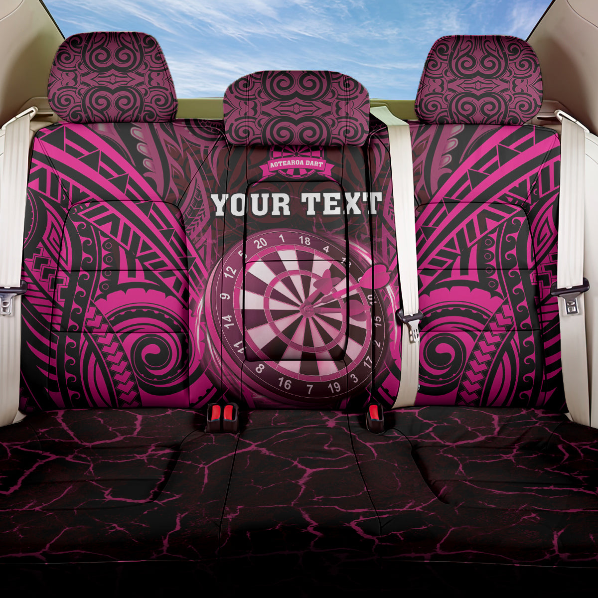 Personalised New Zealand Darts Back Car Seat Cover Pink Dart Board Maori Pattern LT05