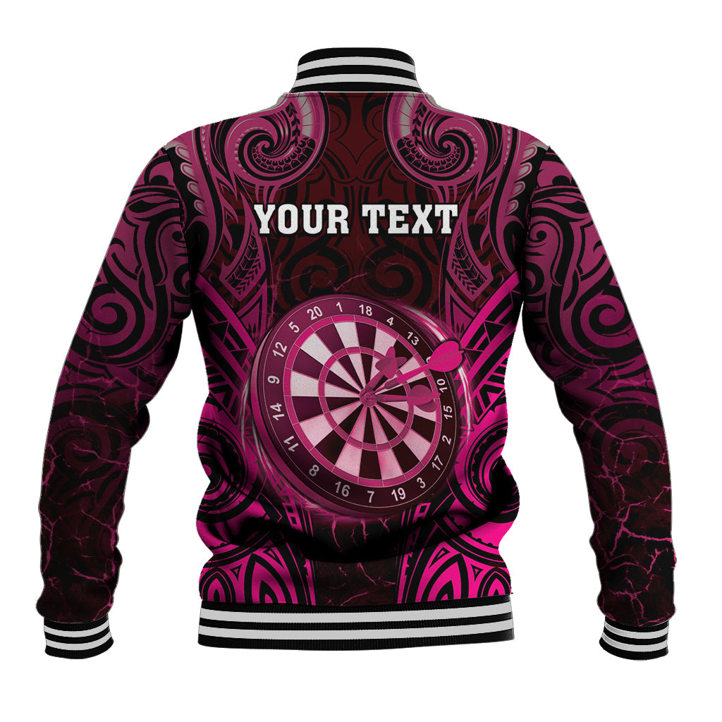 Personalised New Zealand Darts Baseball Jacket Pink Dart Board Maori Pattern LT05 - Polynesian Pride