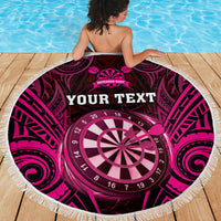 Personalised New Zealand Darts Beach Blanket Pink Dart Board Maori Pattern LT05 - Polynesian Pride