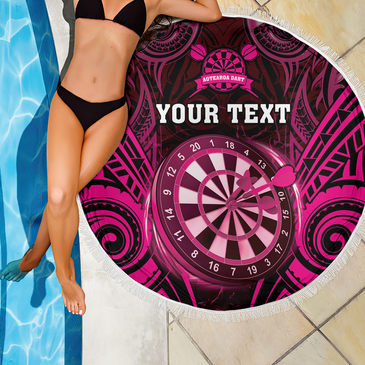 Personalised New Zealand Darts Beach Blanket Pink Dart Board Maori Pattern LT05 - Polynesian Pride
