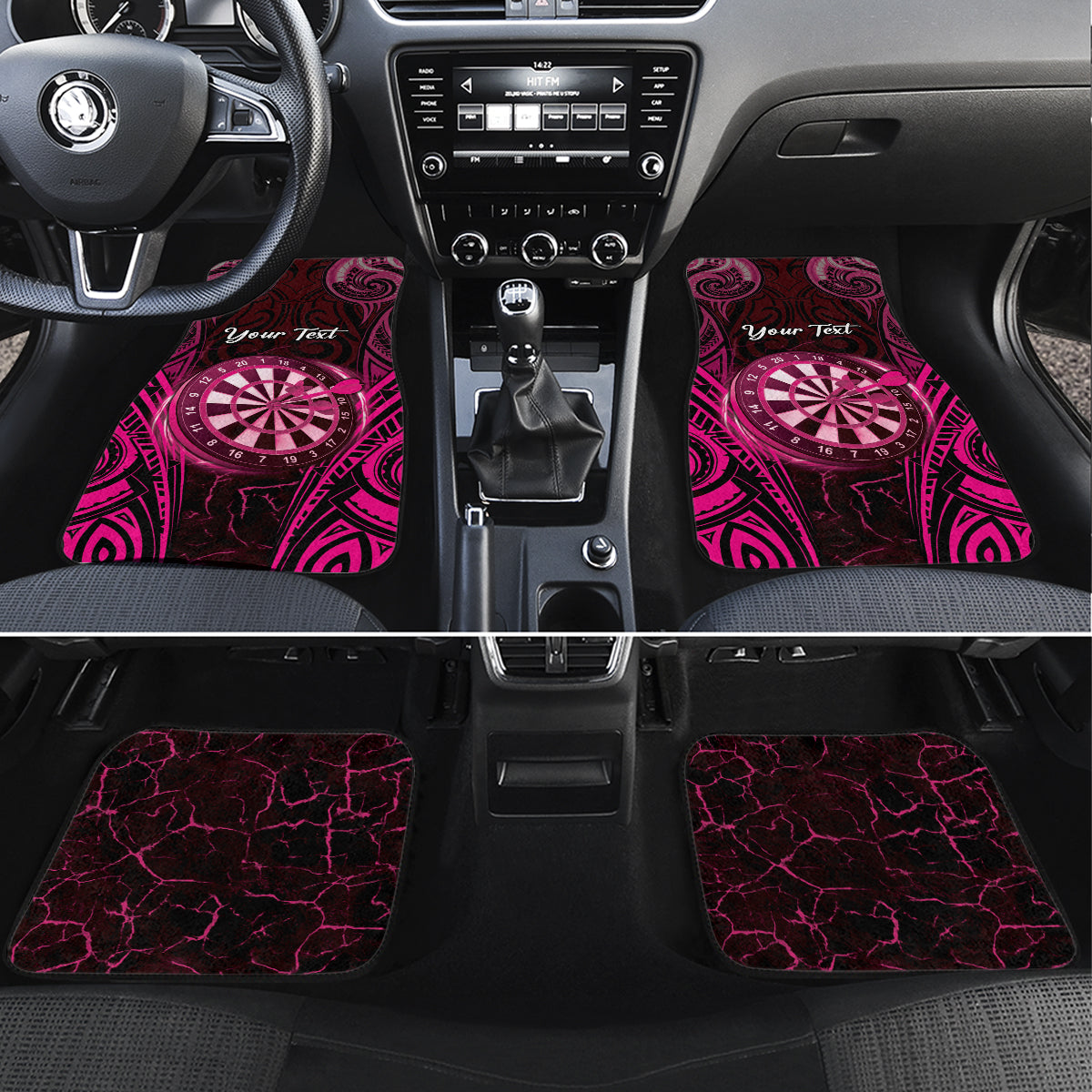 Personalised New Zealand Darts Car Mats Pink Dart Board Maori Pattern LT05 Set 4pcs Pink - Polynesian Pride