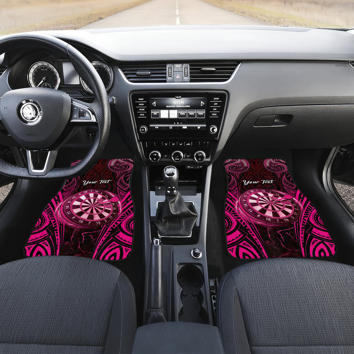 Personalised New Zealand Darts Car Mats Pink Dart Board Maori Pattern LT05 Set 2pcs - Front Pink - Polynesian Pride