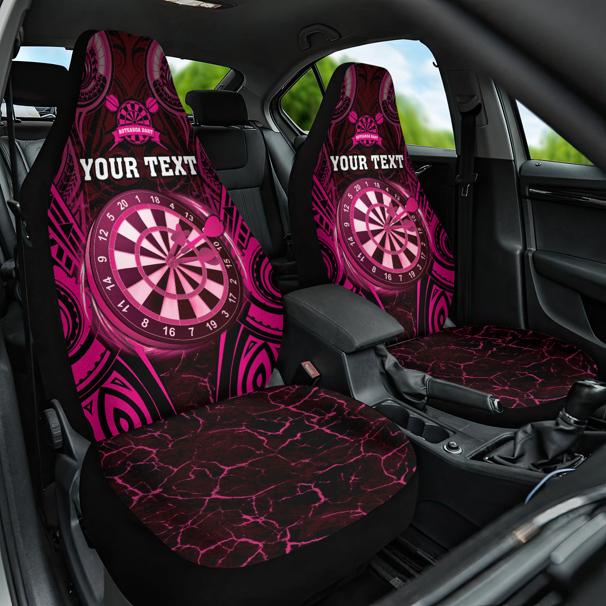 Personalised New Zealand Darts Car Seat Cover Pink Dart Board Maori Pattern