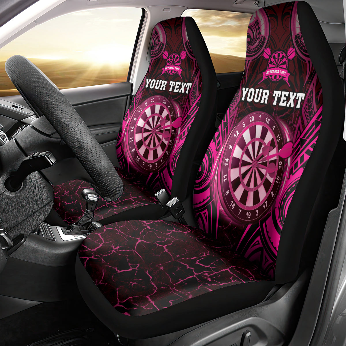 Personalised New Zealand Darts Car Seat Cover Pink Dart Board Maori Pattern