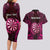 Personalised New Zealand Darts Couples Matching Long Sleeve Bodycon Dress and Hawaiian Shirt Pink Dart Board Maori Pattern