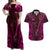 Personalised New Zealand Darts Couples Matching Off Shoulder Maxi Dress and Hawaiian Shirt Pink Dart Board Maori Pattern