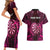 Personalised New Zealand Darts Couples Matching Short Sleeve Bodycon Dress and Hawaiian Shirt Pink Dart Board Maori Pattern