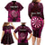 Personalised New Zealand Darts Family Matching Long Sleeve Bodycon Dress and Hawaiian Shirt Pink Dart Board Maori Pattern