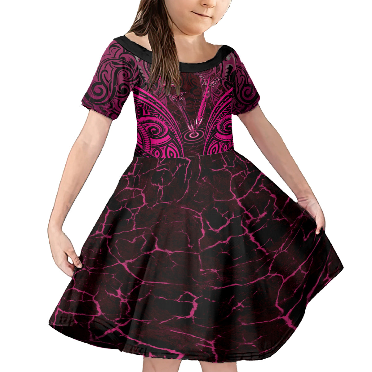 Personalised New Zealand Darts Family Matching Mermaid Dress and Hawaiian Shirt Pink Dart Board Maori Pattern