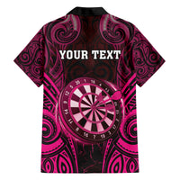 Personalised New Zealand Darts Family Matching Off The Shoulder Long Sleeve Dress and Hawaiian Shirt Pink Dart Board Maori Pattern