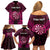 Personalised New Zealand Darts Family Matching Off Shoulder Short Dress and Hawaiian Shirt Pink Dart Board Maori Pattern