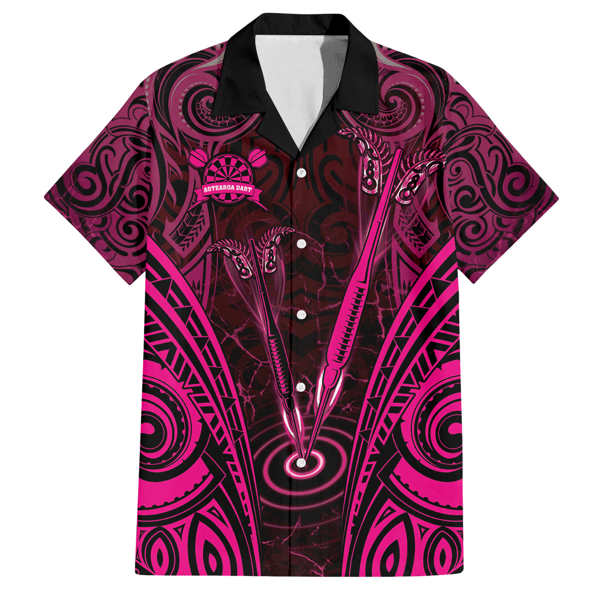 Personalised New Zealand Darts Family Matching Puletasi and Hawaiian Shirt Pink Dart Board Maori Pattern
