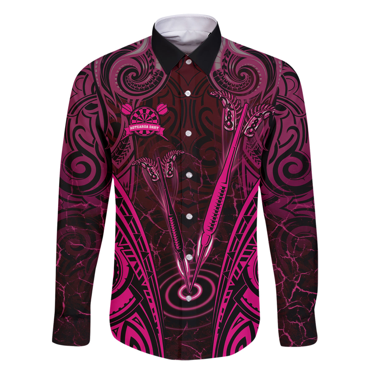 Personalised New Zealand Darts Family Matching Short Sleeve Bodycon Dress and Hawaiian Shirt Pink Dart Board Maori Pattern