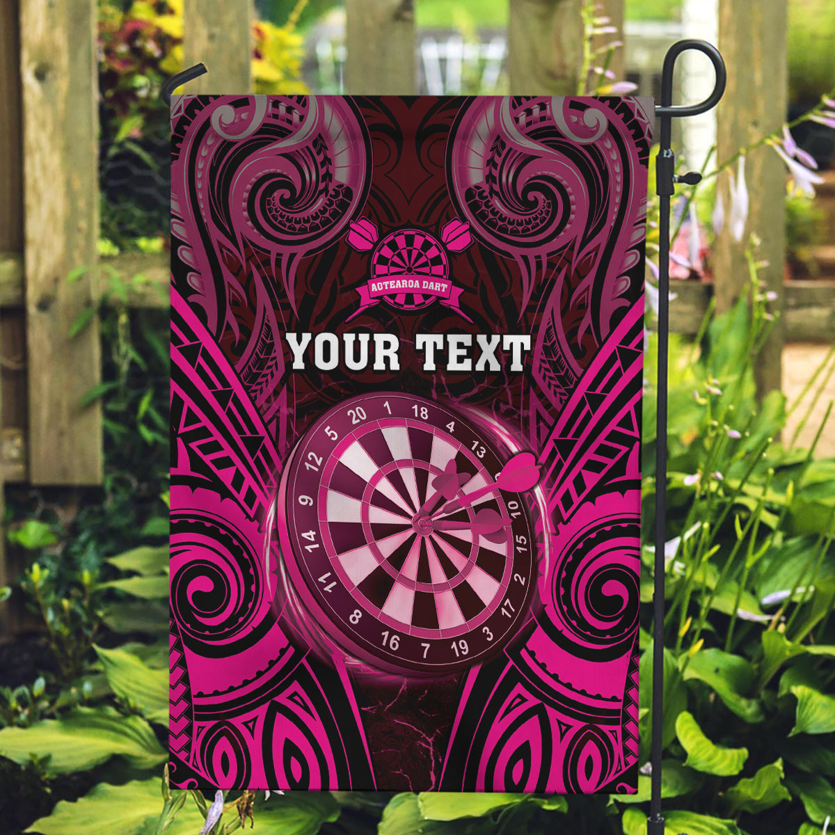 Personalised New Zealand Darts Garden Flag Pink Dart Board Maori Pattern LT05 Garden Flag Pink - Polynesian Pride