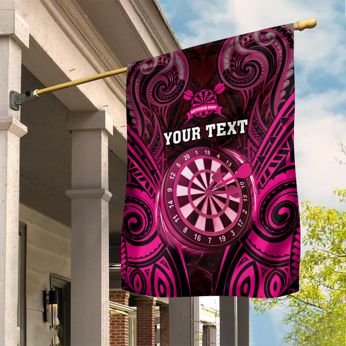 Personalised New Zealand Darts Garden Flag Pink Dart Board Maori Pattern LT05 House Flag Pink - Polynesian Pride