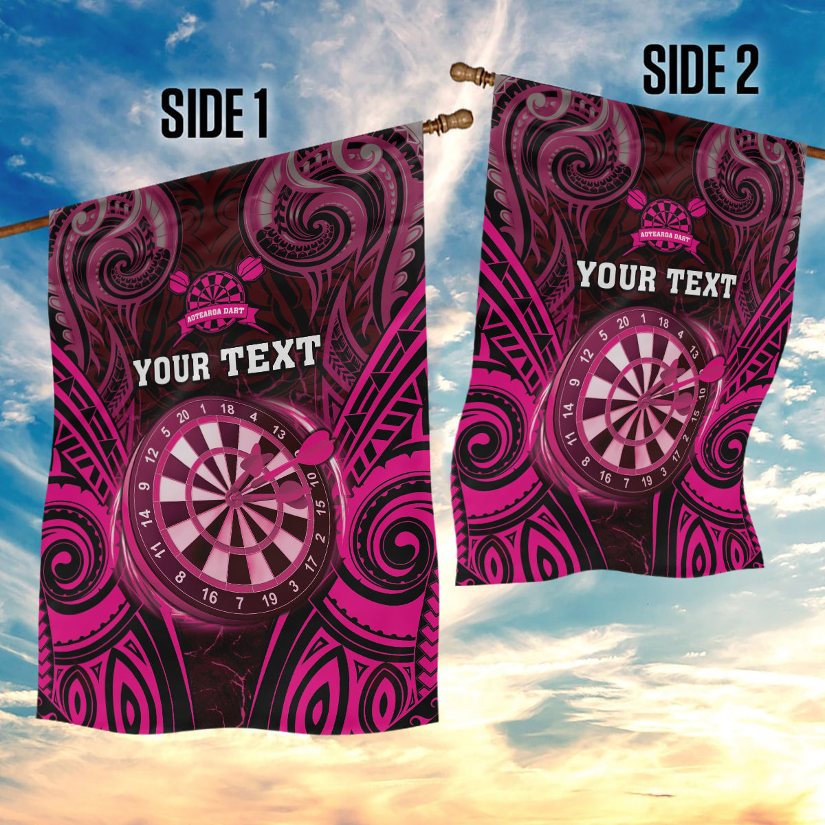 Personalised New Zealand Darts Garden Flag Pink Dart Board Maori Pattern LT05 - Polynesian Pride