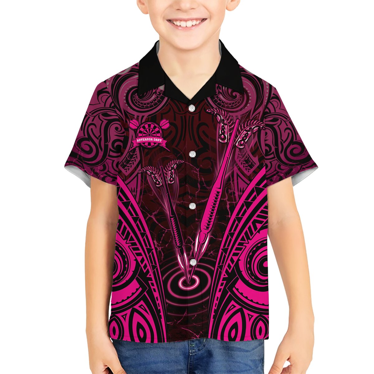 Personalised New Zealand Darts Hawaiian Shirt Pink Dart Board Maori Pattern LT05 - Polynesian Pride