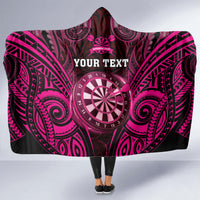 Personalised New Zealand Darts Hooded Blanket Pink Dart Board Maori Pattern