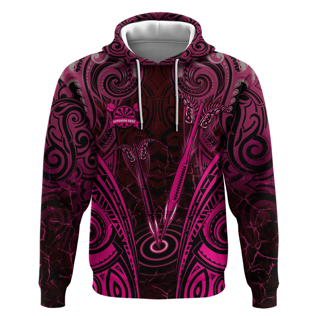 Personalised New Zealand Darts Hoodie Pink Dart Board Maori Pattern