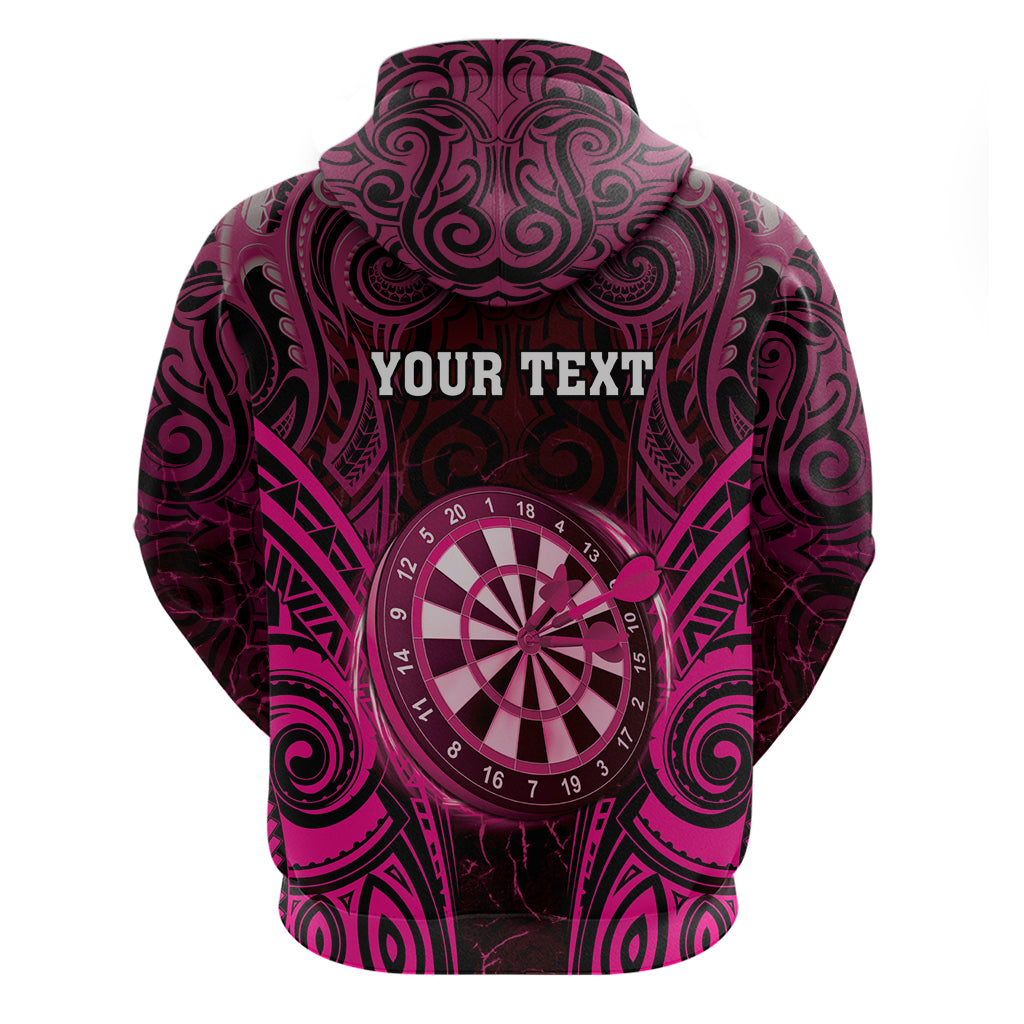 Personalised New Zealand Darts Hoodie Pink Dart Board Maori Pattern