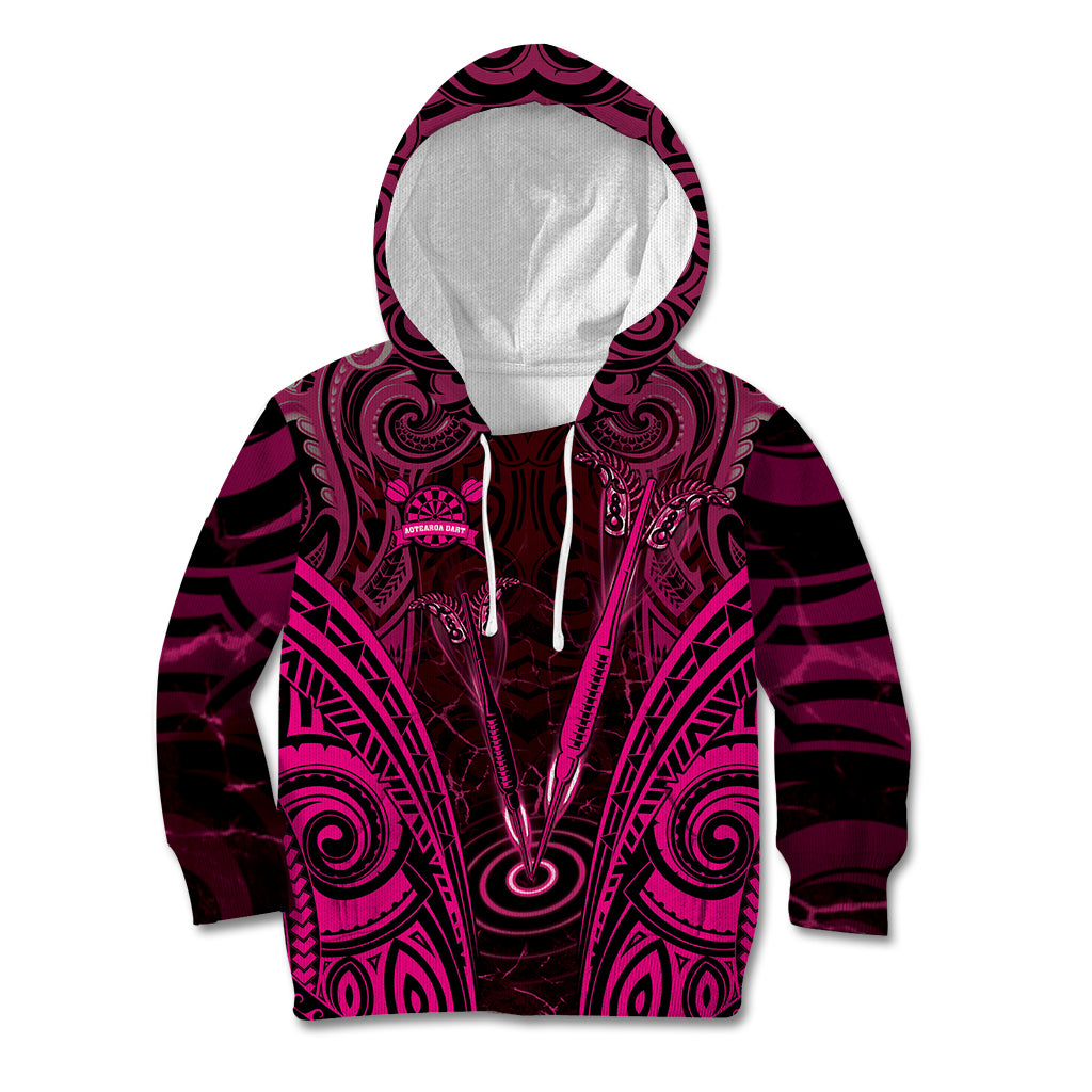 Personalised New Zealand Darts Kid Hoodie Pink Dart Board Maori Pattern