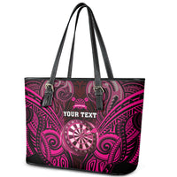 Personalised New Zealand Darts Leather Tote Bag Pink Dart Board Maori Pattern LT05 - Polynesian Pride