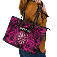 Personalised New Zealand Darts Leather Tote Bag Pink Dart Board Maori Pattern LT05 - Polynesian Pride
