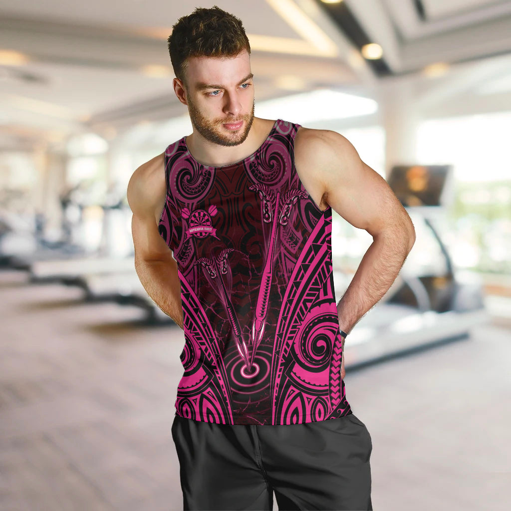 Personalised New Zealand Darts Men Tank Top Pink Dart Board Maori Pattern LT05 Pink - Polynesian Pride