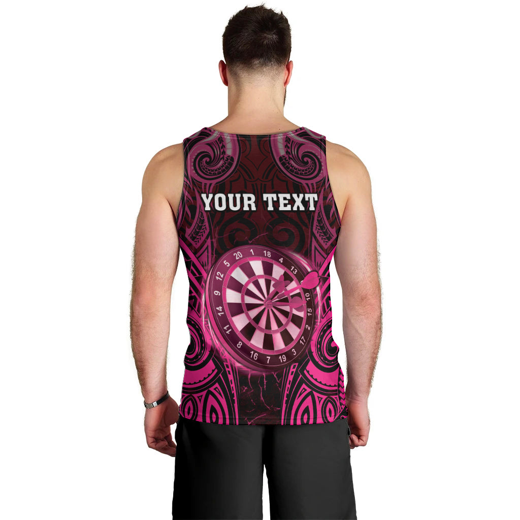Personalised New Zealand Darts Men Tank Top Pink Dart Board Maori Pattern LT05 - Polynesian Pride
