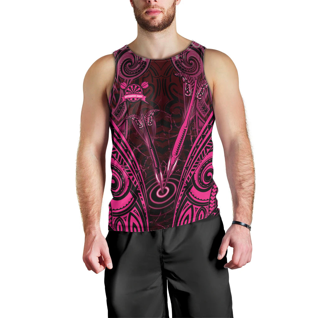 Personalised New Zealand Darts Men Tank Top Pink Dart Board Maori Pattern LT05 - Polynesian Pride