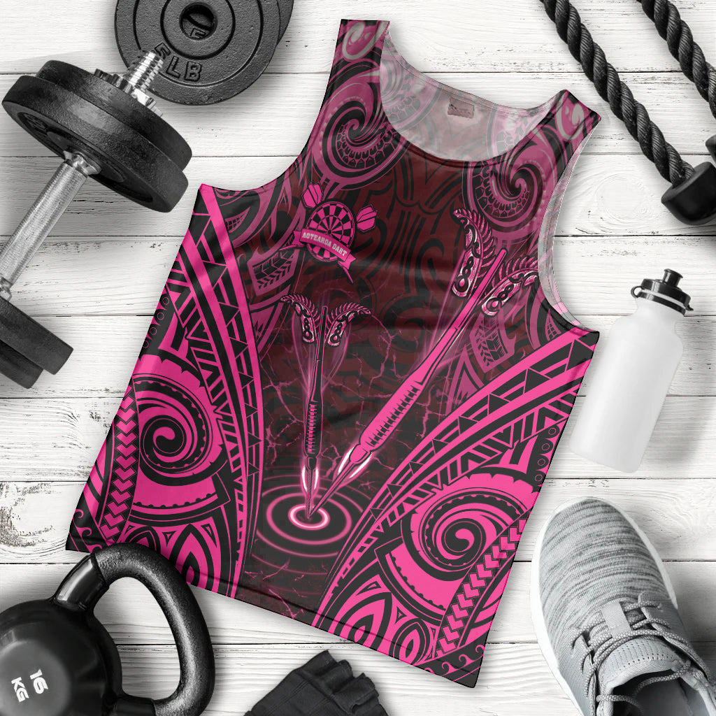 Personalised New Zealand Darts Men Tank Top Pink Dart Board Maori Pattern LT05 - Polynesian Pride