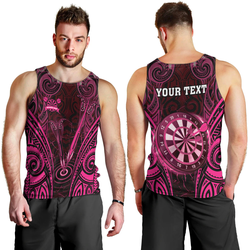 Personalised New Zealand Darts Men Tank Top Pink Dart Board Maori Pattern LT05 - Polynesian Pride