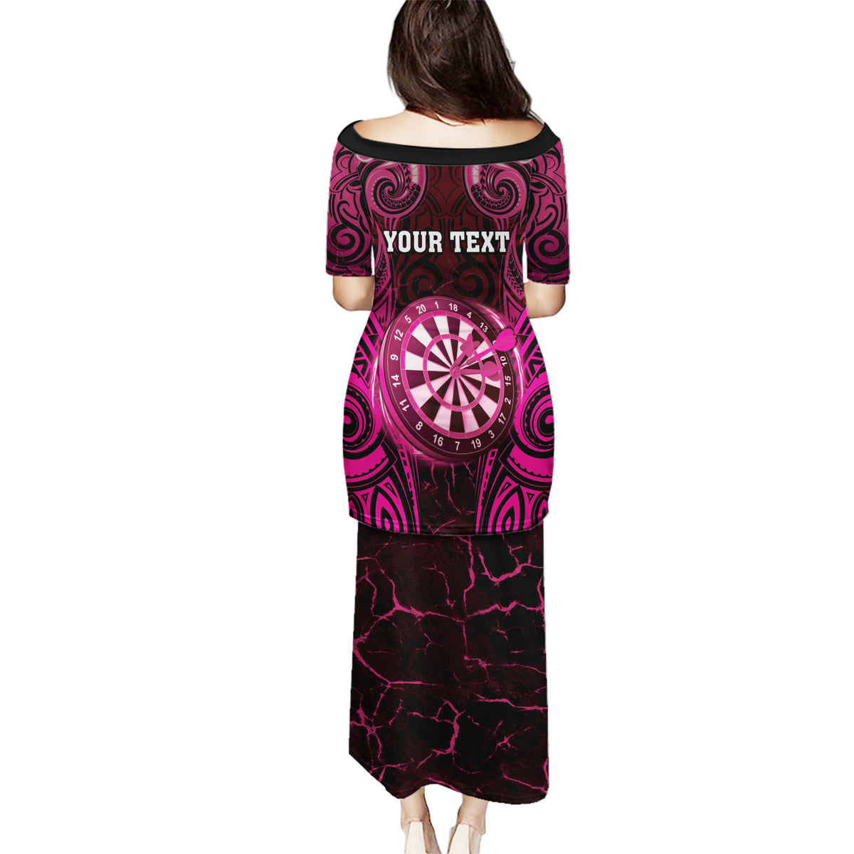 Personalised New Zealand Darts Puletasi Pink Dart Board Maori Pattern LT05 - Polynesian Pride