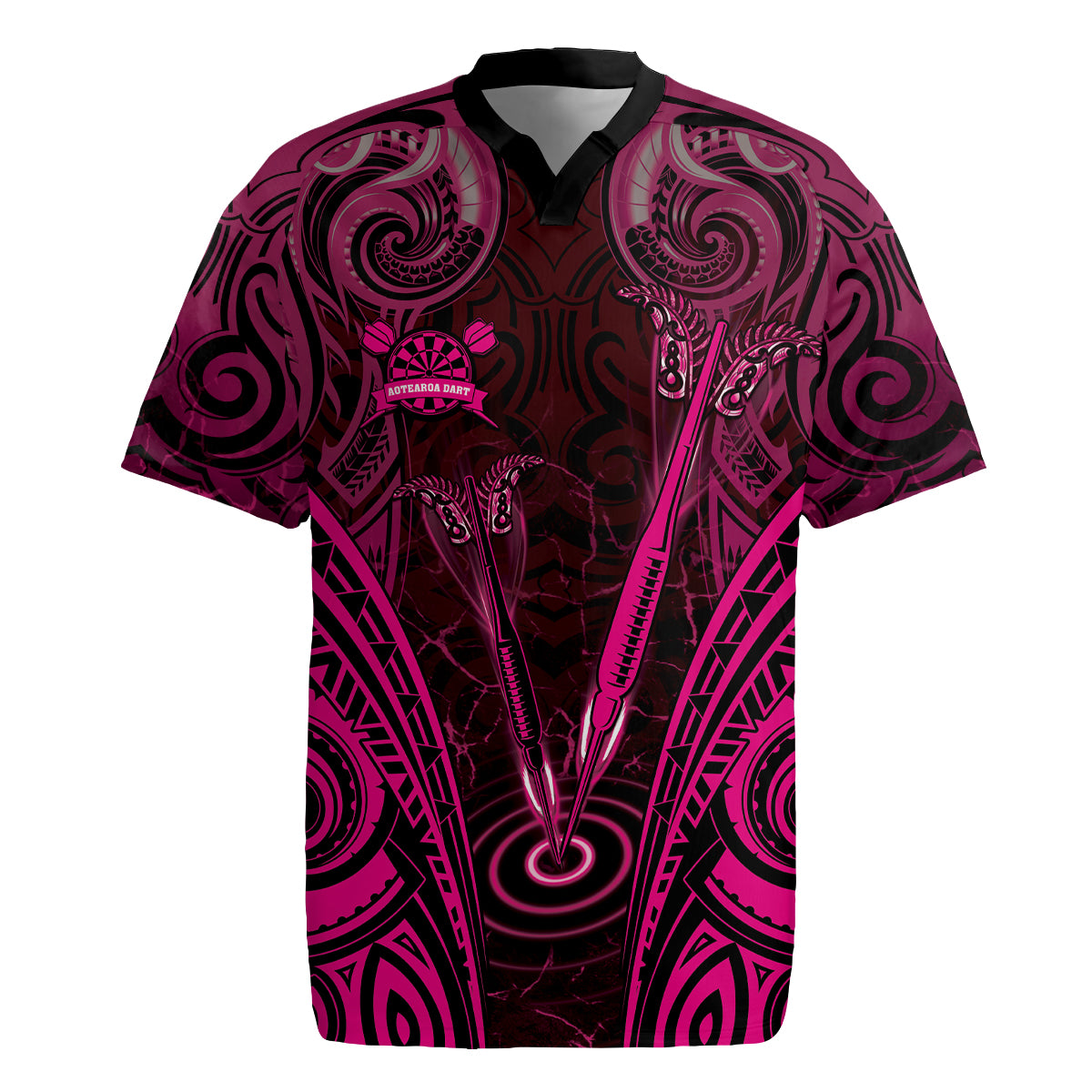 Personalised New Zealand Darts Rugby Jersey Pink Dart Board Maori Pattern