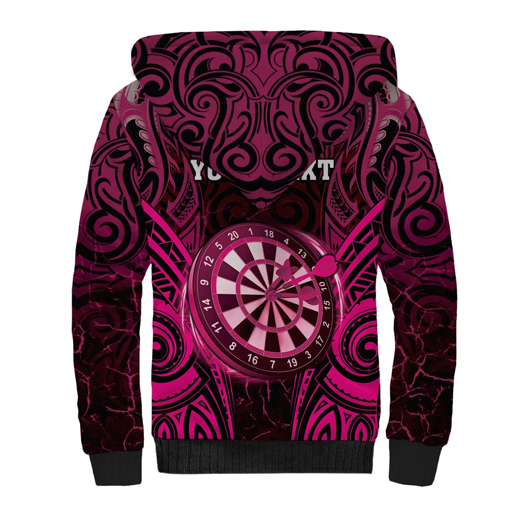 Personalised New Zealand Darts Sherpa Hoodie Pink Dart Board Maori Pattern LT05 - Polynesian Pride