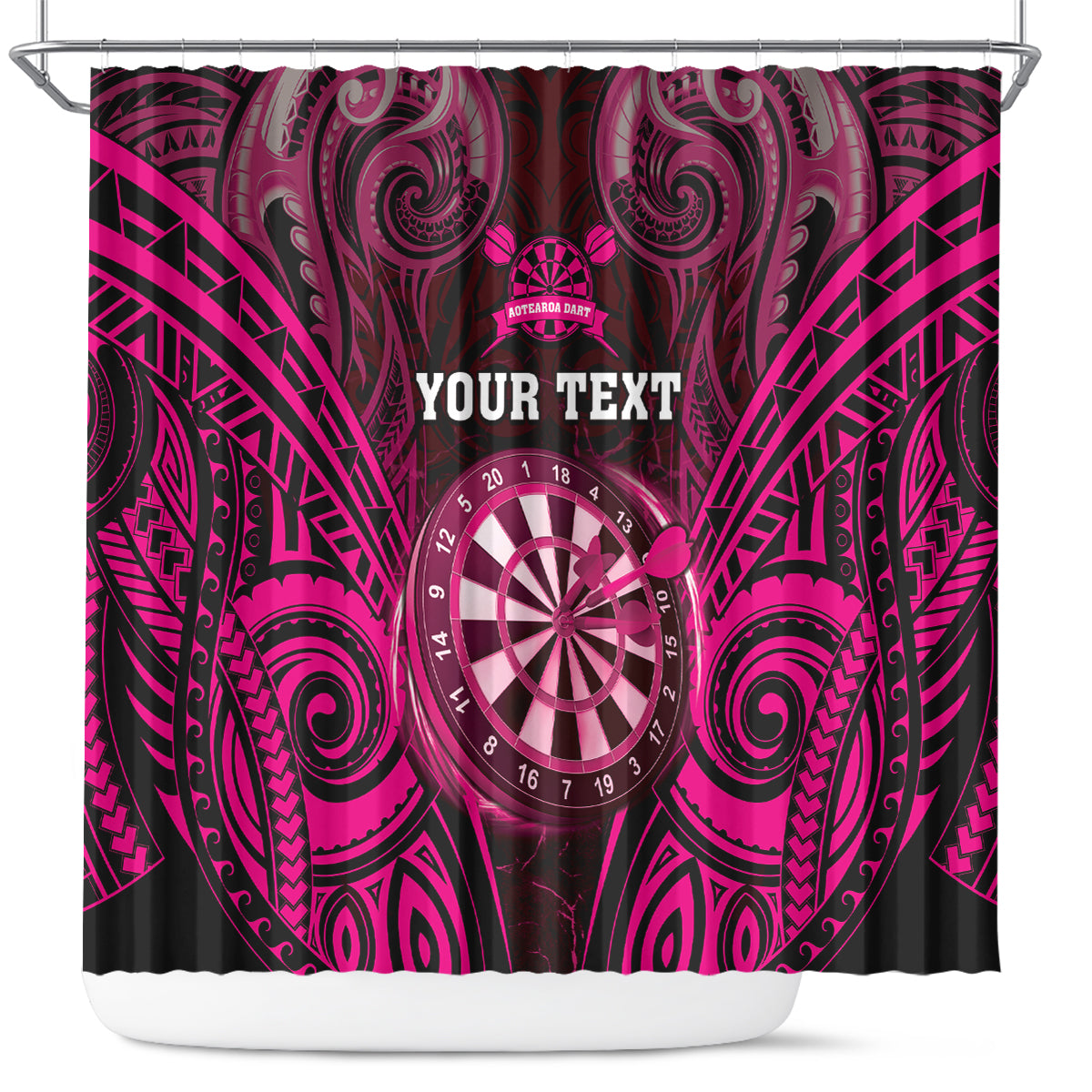 Personalised New Zealand Darts Shower Curtain Pink Dart Board Maori Pattern