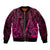 Personalised New Zealand Darts Sleeve Zip Bomber Jacket Pink Dart Board Maori Pattern