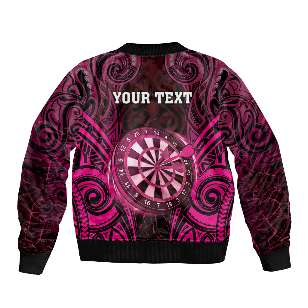 Personalised New Zealand Darts Sleeve Zip Bomber Jacket Pink Dart Board Maori Pattern LT05 - Polynesian Pride