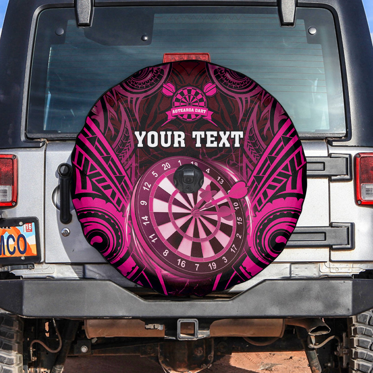 Personalised New Zealand Darts Spare Tire Cover Pink Dart Board Maori Pattern LT05 Pink - Polynesian Pride