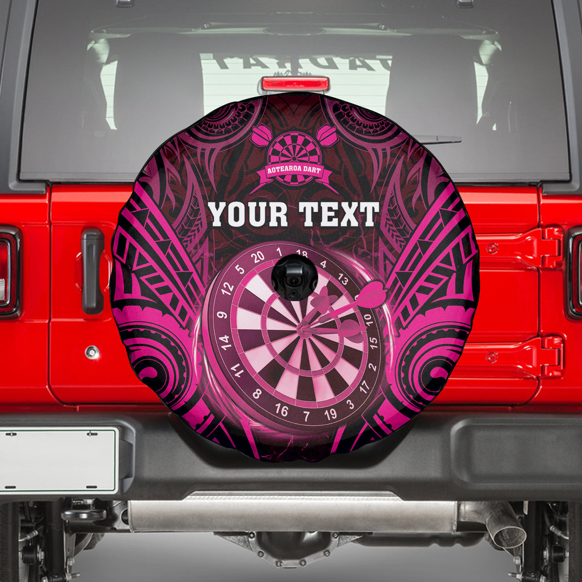 Personalised New Zealand Darts Spare Tire Cover Pink Dart Board Maori Pattern LT05 - Polynesian Pride