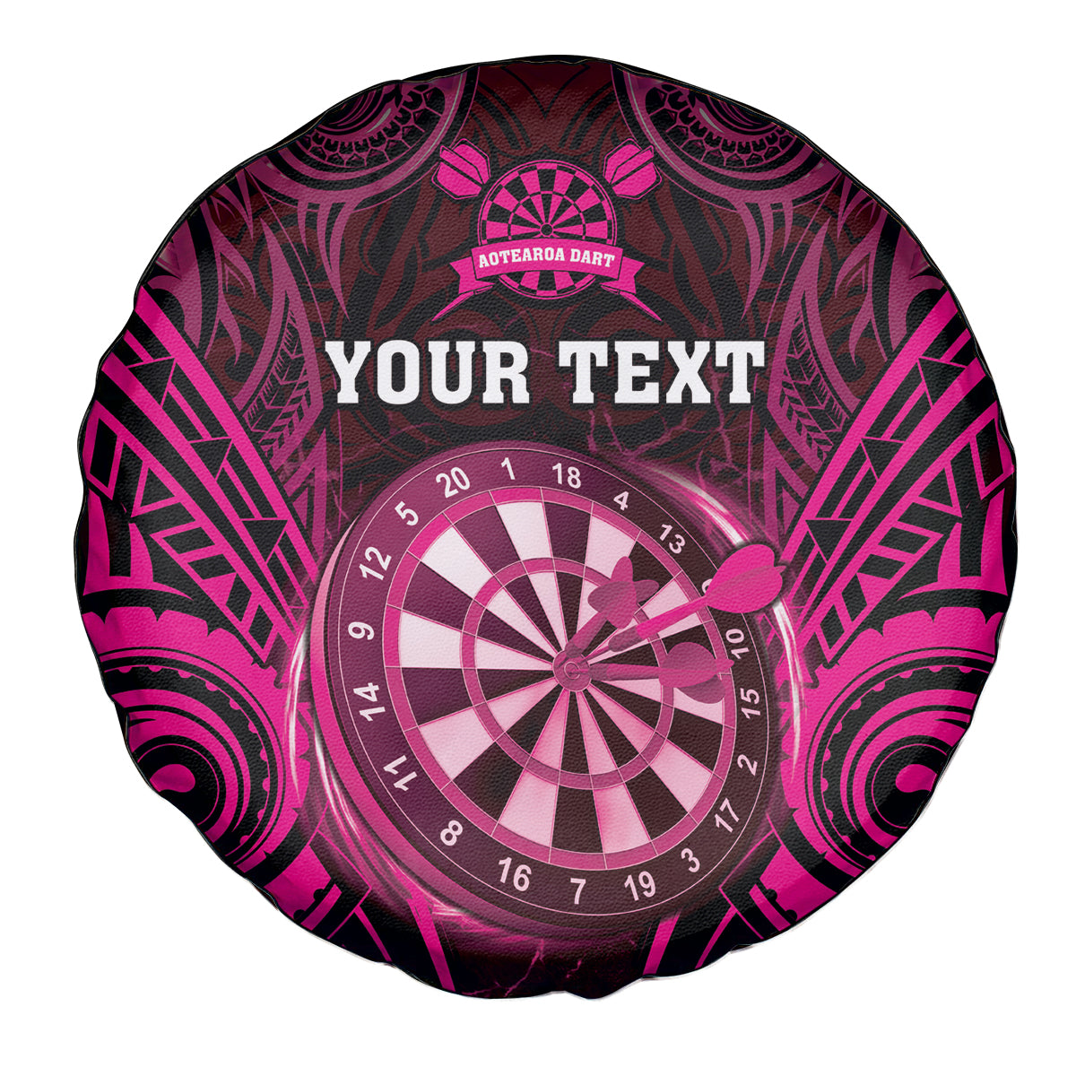 Personalised New Zealand Darts Spare Tire Cover Pink Dart Board Maori Pattern LT05 - Polynesian Pride
