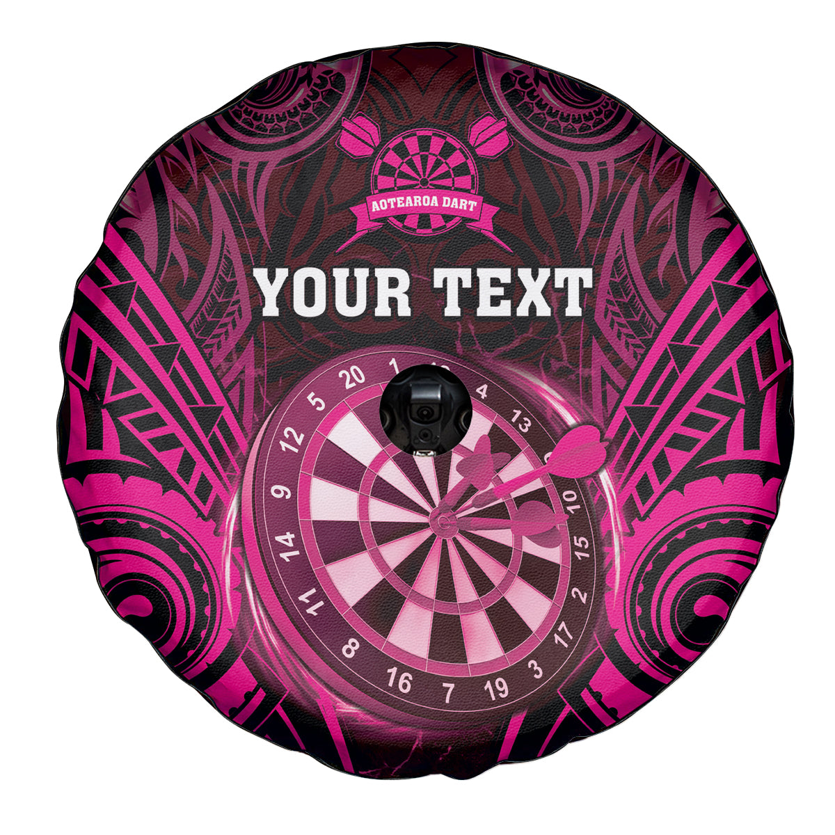 Personalised New Zealand Darts Spare Tire Cover Pink Dart Board Maori Pattern LT05 - Polynesian Pride