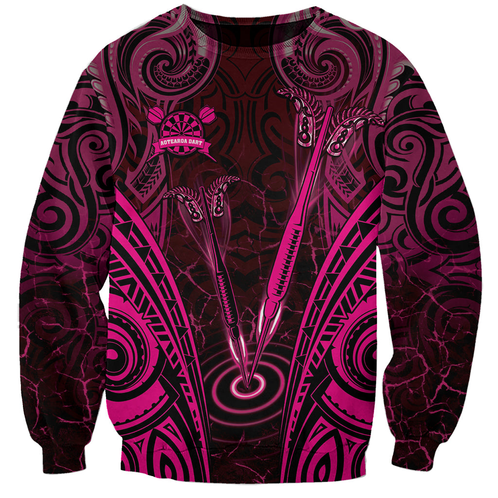 Personalised New Zealand Darts Sweatshirt Pink Dart Board Maori Pattern