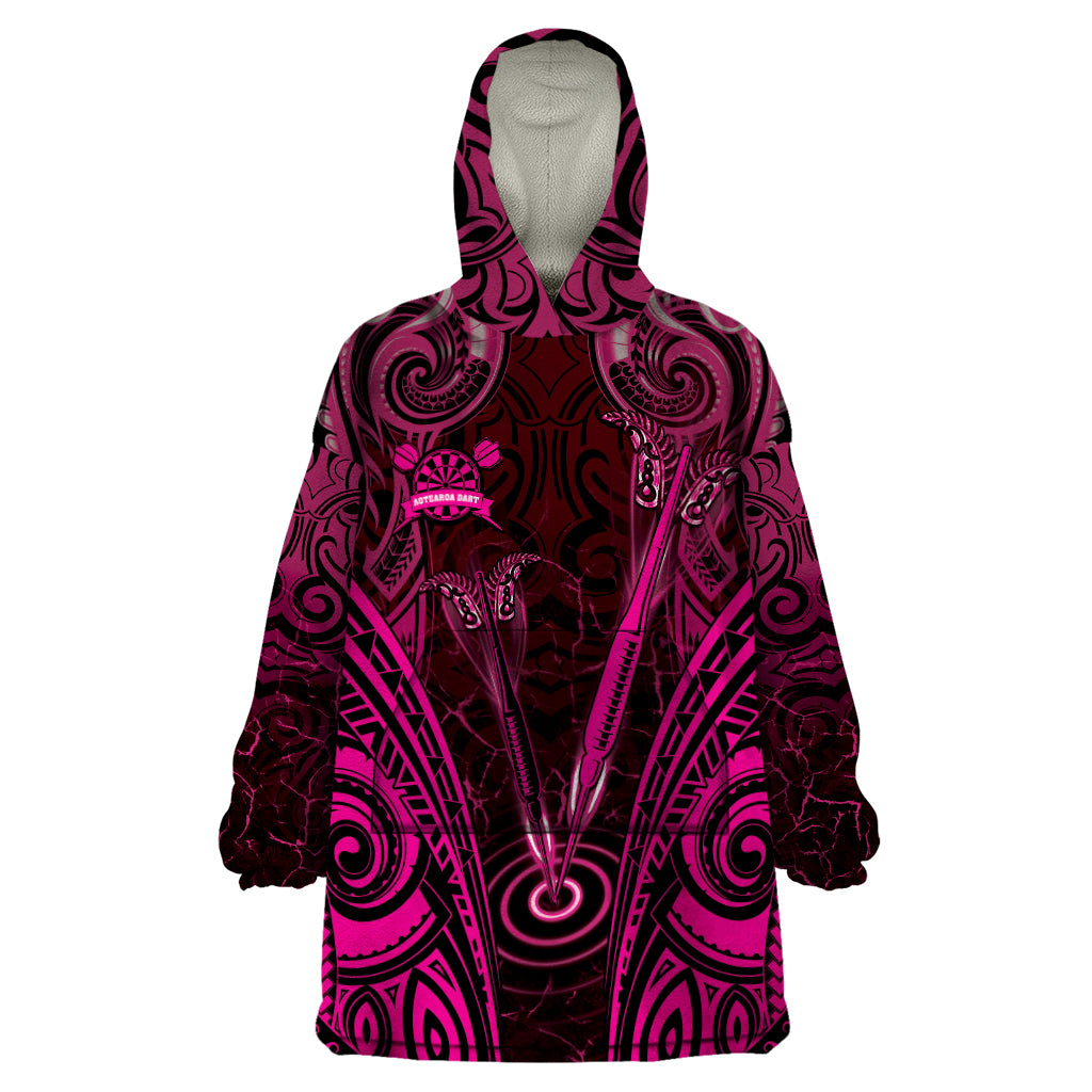 Personalised New Zealand Darts Wearable Blanket Hoodie Pink Dart Board Maori Pattern