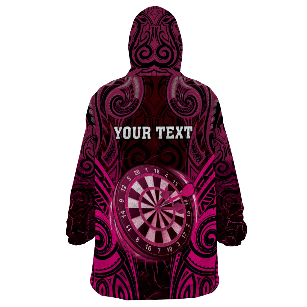 Personalised New Zealand Darts Wearable Blanket Hoodie Pink Dart Board Maori Pattern LT05 - Polynesian Pride