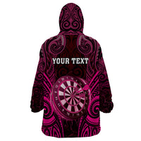 Personalised New Zealand Darts Wearable Blanket Hoodie Pink Dart Board Maori Pattern LT05 - Polynesian Pride