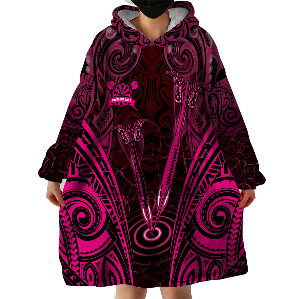 Personalised New Zealand Darts Wearable Blanket Hoodie Pink Dart Board Maori Pattern LT05 - Polynesian Pride