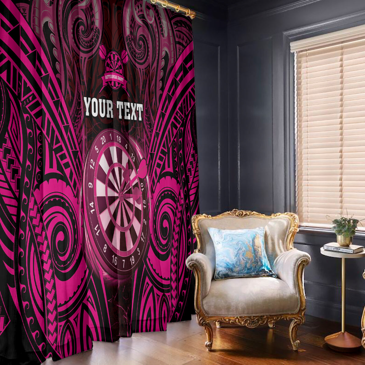 Personalised New Zealand Darts Window Curtain Pink Dart Board Maori Pattern LT05 - Polynesian Pride