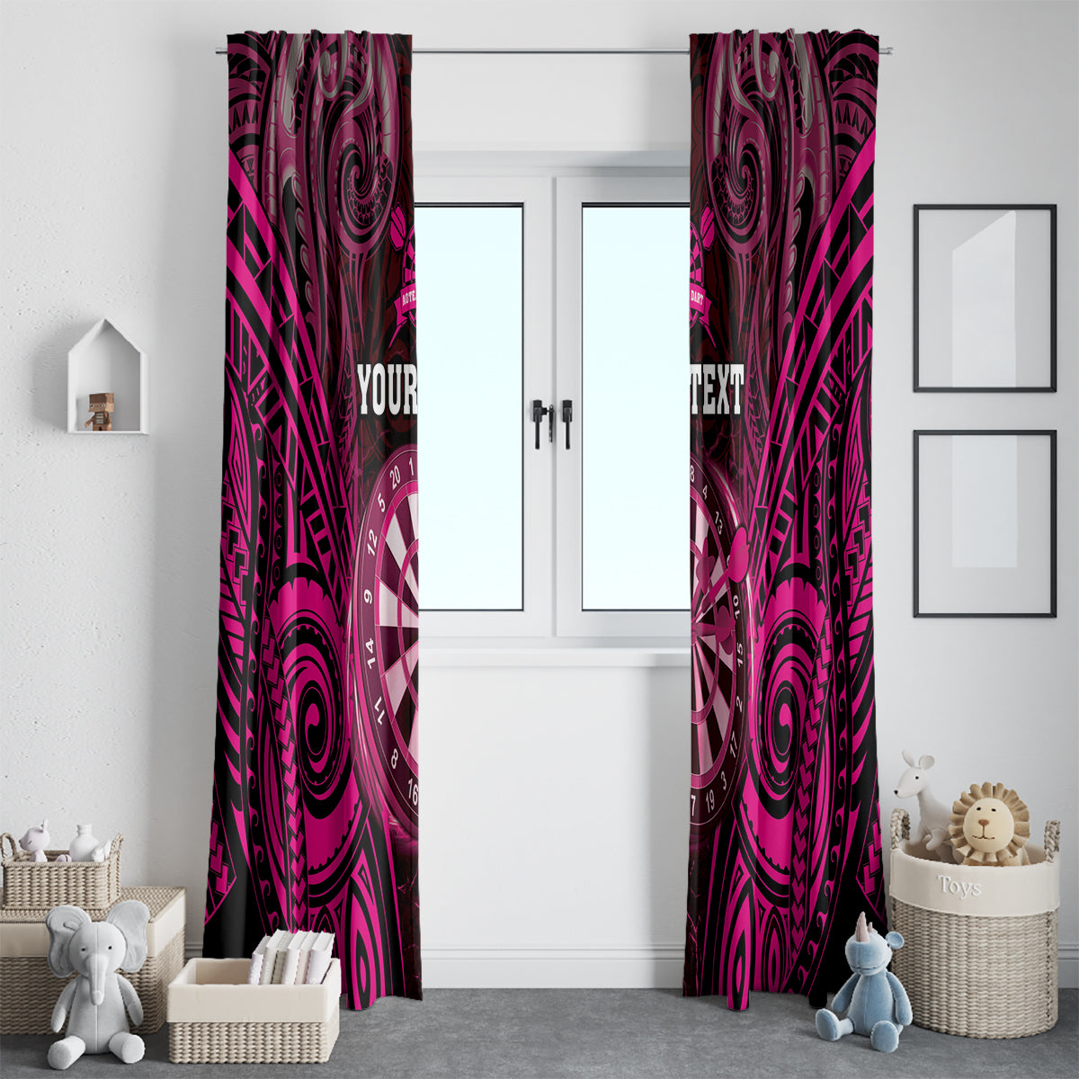 Personalised New Zealand Darts Window Curtain Pink Dart Board Maori Pattern LT05 - Polynesian Pride
