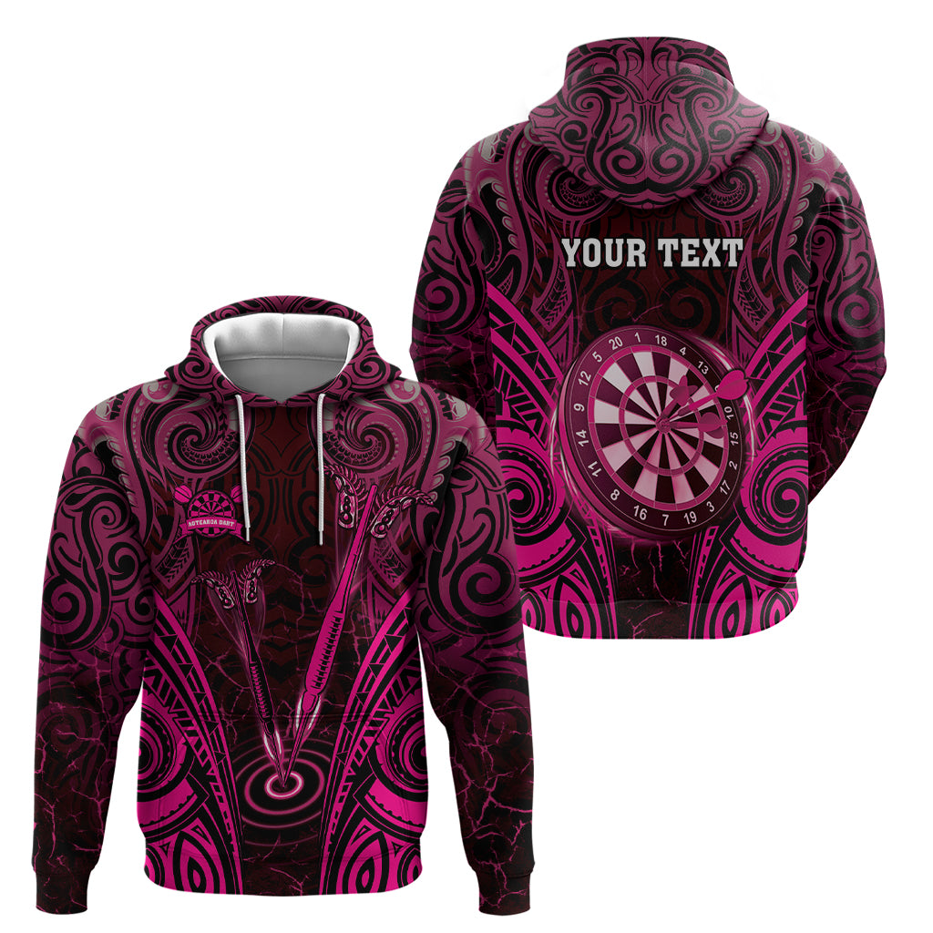 Personalised New Zealand Darts Zip Hoodie Pink Dart Board Maori Pattern